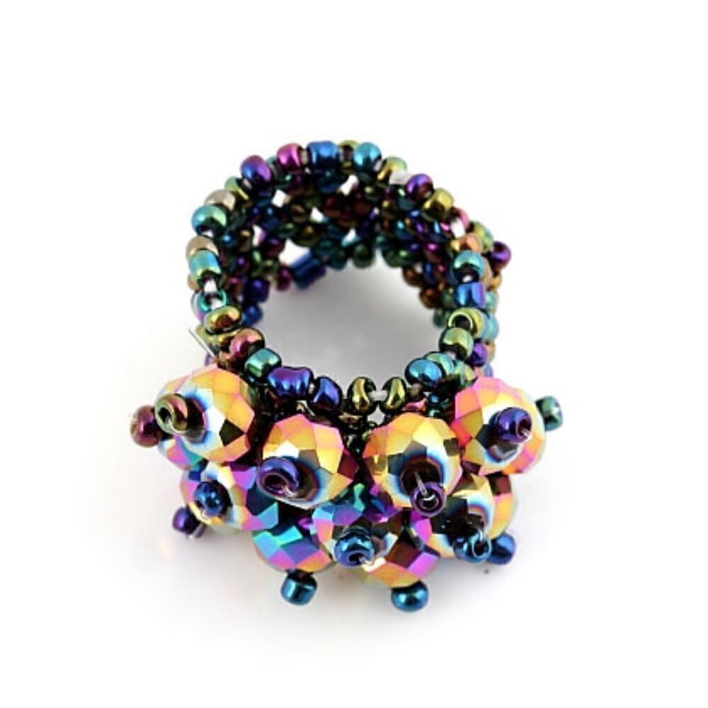 Faceted Crystal Bead Stretch Ring 7-10